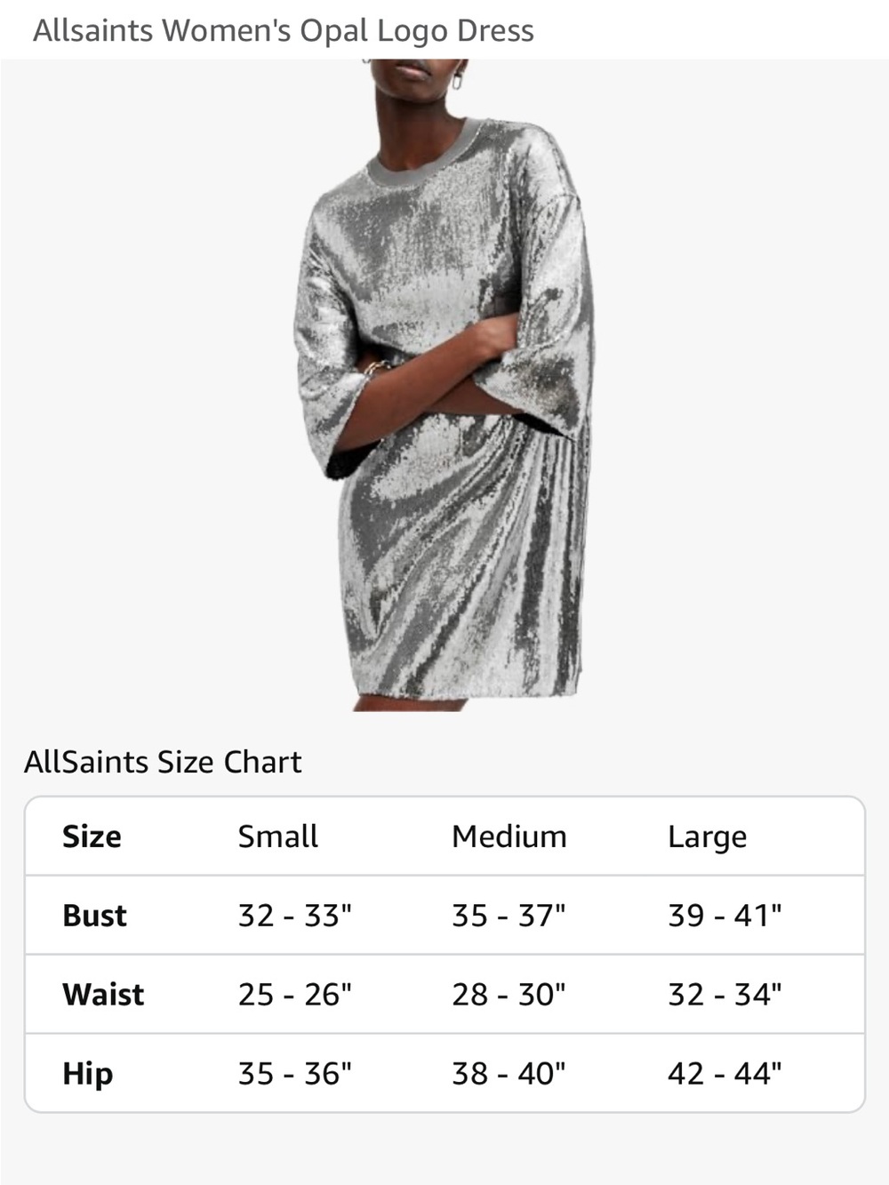 Like new All Saints Allsaints Opal Silver Sequin Logo Dress M $199! - Picture 4 of 8